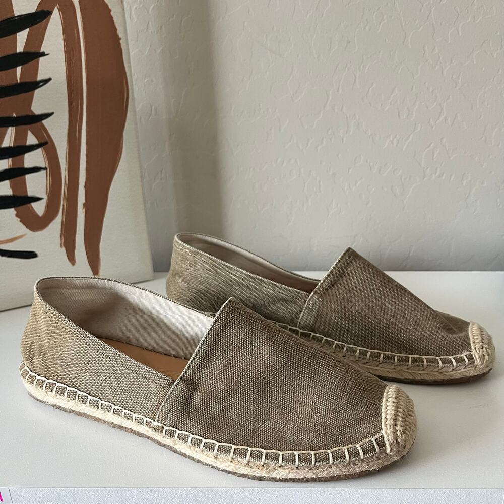 RRL Ralph Ralph Lauren‎ Beige Olive Canvas Flat Slip On Espadrille Shoes Size 8